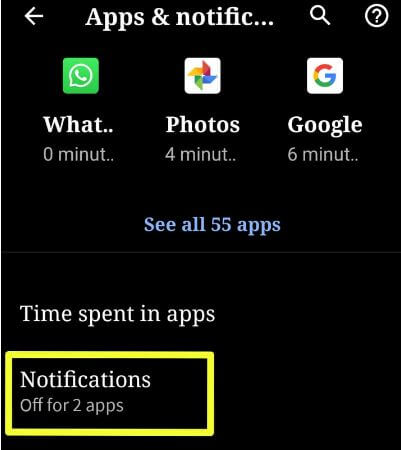 Direzione di scorrimento delle notifiche di Android Q Beta 2