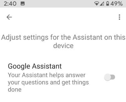 Disattiva l'assistente Android 9 Pie