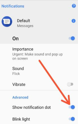 Disabilita i punti di notifica sull'app dei messaggi in Oreo