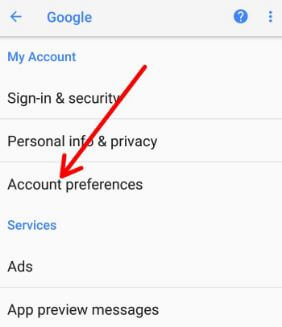 Impostazioni delle preferenze dell'account in Android Oreo