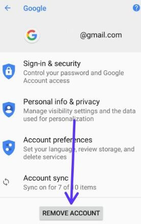 Rimuovi il tuo account Google dal telefono Oreo