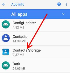 Impostazioni di archiviazione dei contatti di Android Oreo