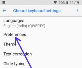 Impostazioni della tastiera Gboard in Android 8.1 Oreo