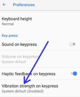 Intensità delle vibrazioni di Android 8.1 Oreo alla pressione dei tasti
