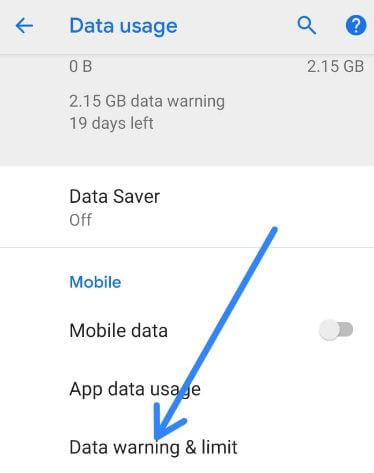 Avviso e limite dei dati in Android P