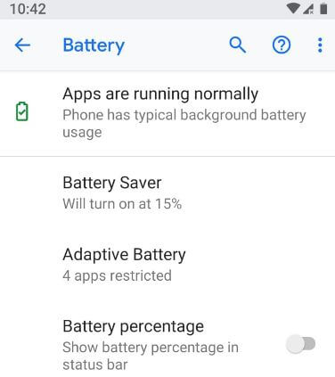 Come mostrare la percentuale della batteria nella barra di stato su Android 9 Pie