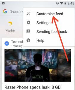 Rimuovi il feed di Google Now in Android Oreo 8.1
