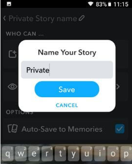 Elimina la storia privata di Snapchat nel dispositivo Android