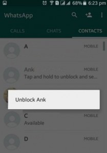 rimuovere il contatto bloccato da WhatsApp