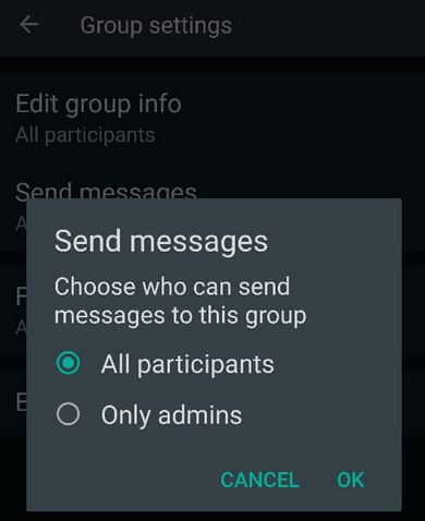 Il nuovo gruppo di WhatsApp offre Android per limitare i messaggi