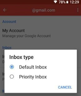 Come cambiare il tipo di casella di posta in Gmail per telefono Android