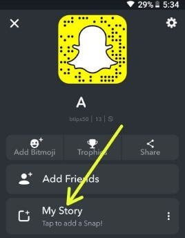 La mia storia nel telefono Android dell'app Snapchat