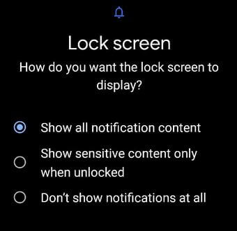 Impostazioni del contenuto della schermata di blocco per il telefono Pixel 4a 5G