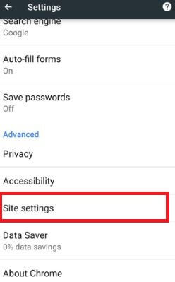 Impostazioni del sito nella sezione avanzata di Chrome