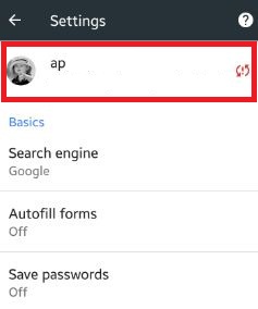 Tocca il nome del tuo account Chrome