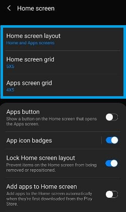 Come modificare le dimensioni della griglia della casa e dell'app su Galaxy S20 Ultra, S20 Plus e S20