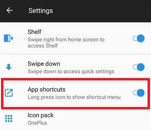 Disattiva le scorciatoie delle app su OnePlus 5
